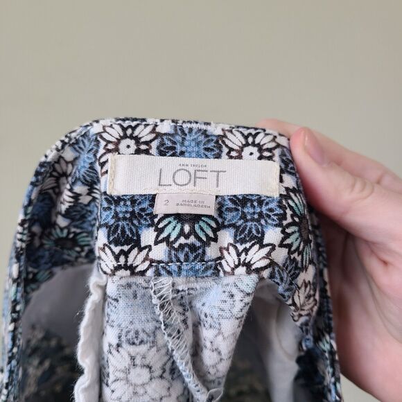 Loft Womens Floral Shorts Size 2 Blue White Summer Linen Blend Y2K Beachy - Picture 4 of 9